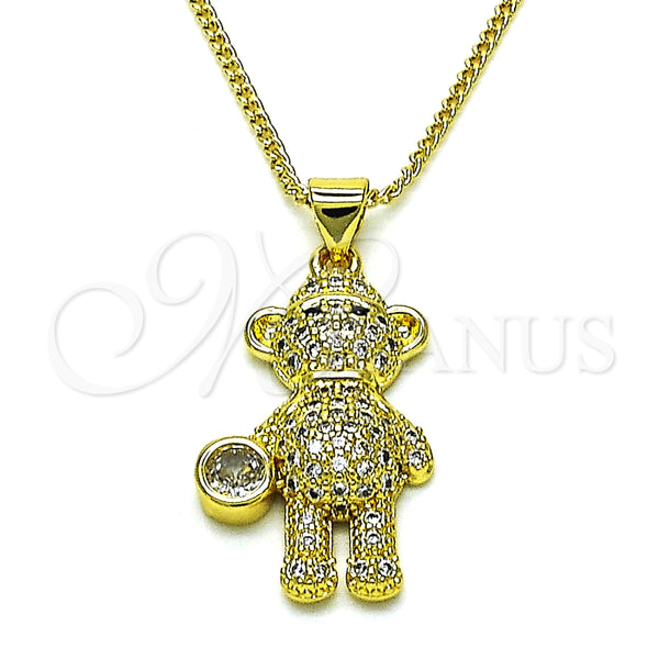 Collares con Dije 04.381.0026.18 Oro Laminado, Diseño de Osito, con Blanca and Negro Micro Pave, Pulido, Tono Dorado (02 MM Thickness, 18 Inches Length)