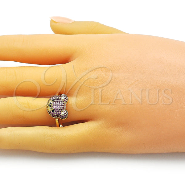 Anillo Multi Piedra 01.368.0019.2 Oro Laminado, Diseño de Osito, con Rubi and Negro Micro Pave, Pulido, Tono Dorado (One size fits all)