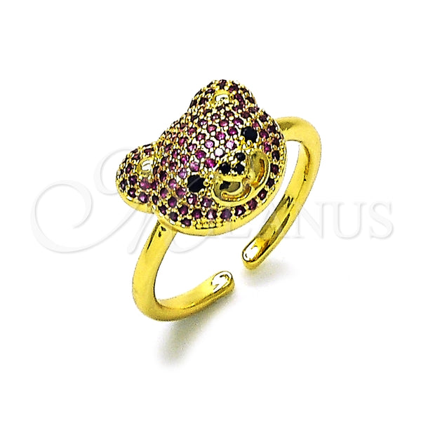 Anillo Multi Piedra 01.368.0019.2 Oro Laminado, Diseño de Osito, con Rubi and Negro Micro Pave, Pulido, Tono Dorado (One size fits all)