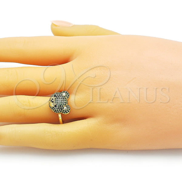 Anillo Multi Piedra 01.368.0019.3 Oro Laminado, Diseño de Osito, con Verde and Negro Micro Pave, Pulido, Tono Dorado (One size fits all)