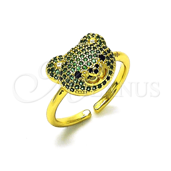 Anillo Multi Piedra 01.368.0019.3 Oro Laminado, Diseño de Osito, con Verde and Negro Micro Pave, Pulido, Tono Dorado (One size fits all)