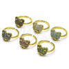 Anillo Multi Piedra 01.368.0019.3 Oro Laminado, Diseño de Osito, con Verde and Negro Micro Pave, Pulido, Tono Dorado (One size fits all)