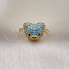 Anillo Multi Piedra 01.368.0019.5 Oro Laminado, Diseño de Osito, con Turquoise and Negro Micro Pave, Pulido, Tono Dorado (One size fits all)