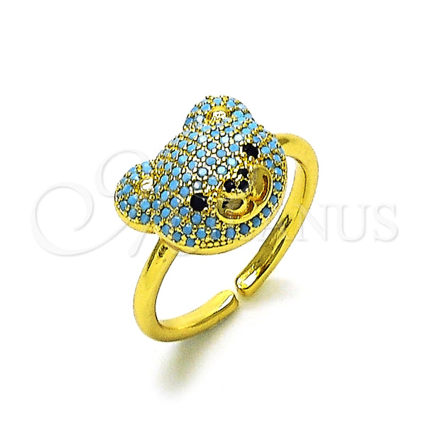 Anillo Multi Piedra 01.368.0019.5 Oro Laminado, Diseño de Osito, con Turquoise and Negro Micro Pave, Pulido, Tono Dorado (One size fits all)