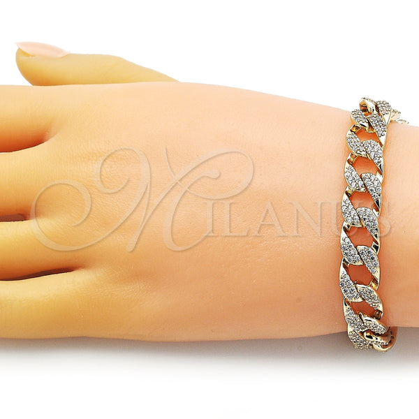 Pulsera Elegante 03.283.0321.08 Oro Laminado, Diseño de Cubana, con Blanca Micro Pave, Pulido, Tono Dorado (10 MM Thickness, 8 Inches Length)