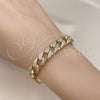 Pulsera Elegante 03.283.0321.08 Oro Laminado, Diseño de Cubana, con Blanca Micro Pave, Pulido, Tono Dorado (10 MM Thickness, 8 Inches Length)