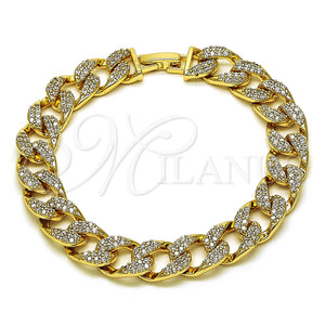 Pulsera Elegante 03.283.0321.08 Oro Laminado, Diseño de Cubana, con Blanca Micro Pave, Pulido, Tono Dorado (10 MM Thickness, 8 Inches Length)