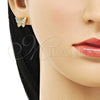 Arete Dormilona 02.379.0076 Oro Laminado, Diseño de Mariposa, con Marfil Perla, Pulido, Tono Dorado