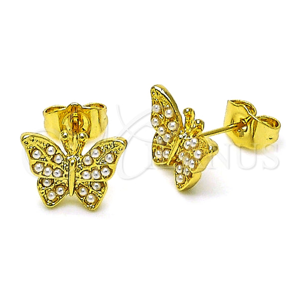 Arete Dormilona 02.379.0076 Oro Laminado, Diseño de Mariposa, con Marfil Perla, Pulido, Tono Dorado