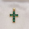 Dije Religioso 05.342.0184 Oro Laminado, Diseño de Cruz, con Verde Zirconia Cubica, Pulido, Tono Dorado