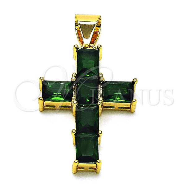 Dije Religioso 05.342.0184 Oro Laminado, Diseño de Cruz, con Verde Zirconia Cubica, Pulido, Tono Dorado