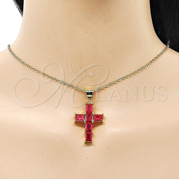 Dije Religioso 05.342.0184.1 Oro Laminado, Diseño de Cruz, con Rubi Zirconia Cubica, Pulido, Tono Dorado