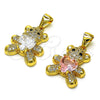 Dije Elegante 05.342.0187.1 Oro Laminado, Diseño de Osito y Corazón, con Rosado Zirconia Cubica and Blanca Micro Pave, Pulido, Tono Dorado