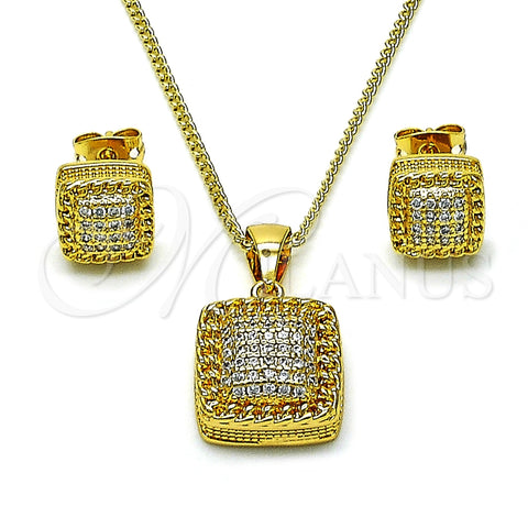 Juego de Arete y Dije de Adulto 10.342.0128 Oro Laminado, con Blanca Micro Pave, Pulido, Tono Dorado