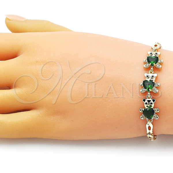Pulsera Elegante 03.284.0034.1.08 Oro Laminado, Diseño de Osito, con Verde Zirconia Cubica and Blanca Micro Pave, Pulido, Tono Dorado (04 MM Thickness, 8 Inches Length)