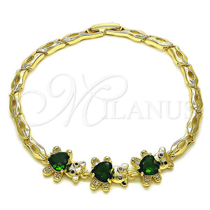 Pulsera Elegante 03.284.0034.1.08 Oro Laminado, Diseño de Osito, con Verde Zirconia Cubica and Blanca Micro Pave, Pulido, Tono Dorado (04 MM Thickness, 8 Inches Length)