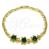 Pulsera Elegante 03.284.0034.1.08 Oro Laminado, Diseño de Osito, con Verde Zirconia Cubica and Blanca Micro Pave, Pulido, Tono Dorado (04 MM Thickness, 8 Inches Length)