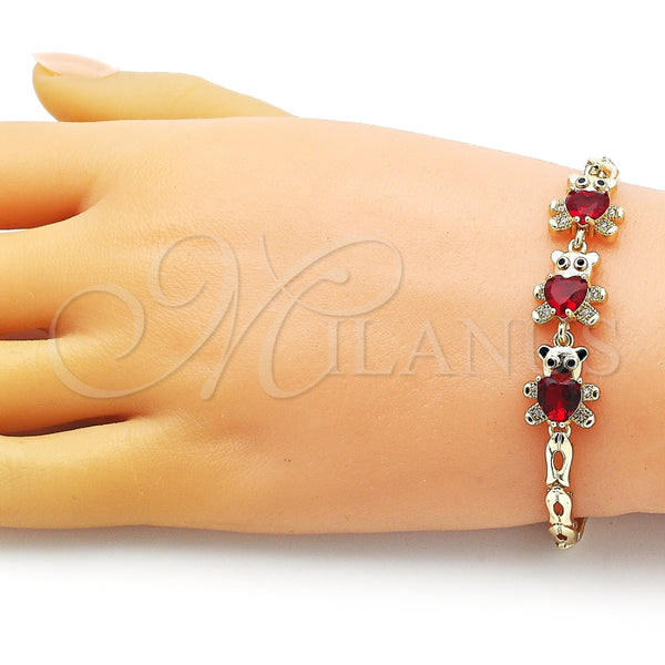 Pulsera Elegante 03.284.0034.2.08 Oro Laminado, Diseño de Osito, con Granate Zirconia Cubica and Blanca Micro Pave, Pulido, Tono Dorado (04 MM Thickness, 8 Inches Length)
