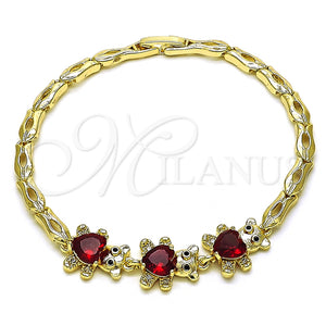 Pulsera Elegante 03.284.0034.2.08 Oro Laminado, Diseño de Osito, con Granate Zirconia Cubica and Blanca Micro Pave, Pulido, Tono Dorado (04 MM Thickness, 8 Inches Length)