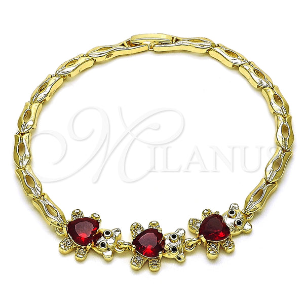 Pulsera Elegante 03.284.0034.2.08 Oro Laminado, Diseño de Osito, con Granate Zirconia Cubica and Blanca Micro Pave, Pulido, Tono Dorado (04 MM Thickness, 8 Inches Length)