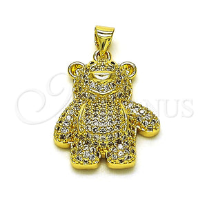 Dije Elegante 05.341.0090 Oro Laminado, Diseño de Osito, con Blanca and Negro Micro Pave, Pulido, Tono Dorado
