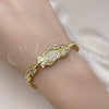 Pulsera Solida 03.411.0009.08 Oro Laminado, Diseño de Guadalupe y Flor, con Blanca Zirconia Cubica, Pulido, Tono Dorado (06 MM Thickness, 8 Inches Length)