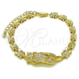 Pulsera Solida 03.411.0009.08 Oro Laminado, Diseño de Guadalupe y Flor, con Blanca Zirconia Cubica, Pulido, Tono Dorado (06 MM Thickness, 8 Inches Length)