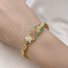 Pulsera Solida 03.411.0009.1.08 Oro Laminado, Diseño de Guadalupe y Flor, con Multicolor Zirconia Cubica, Pulido, Tono Dorado (06 MM Thickness, 8 Inches Length)