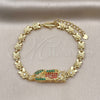 Pulsera Solida 03.411.0009.1.08 Oro Laminado, Diseño de Guadalupe y Flor, con Multicolor Zirconia Cubica, Pulido, Tono Dorado (06 MM Thickness, 8 Inches Length)