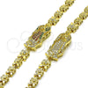 Pulsera Solida 03.411.0009.1.08 Oro Laminado, Diseño de Guadalupe y Flor, con Multicolor Zirconia Cubica, Pulido, Tono Dorado (06 MM Thickness, 8 Inches Length)