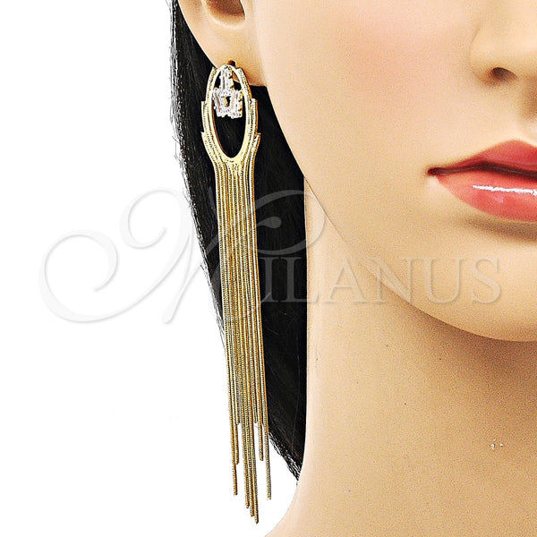 Arete Largo 02.268.0113 Oro Laminado, Diseño de Baguette, con Blanca Zirconia Cubica, Pulido, Tono Dorado