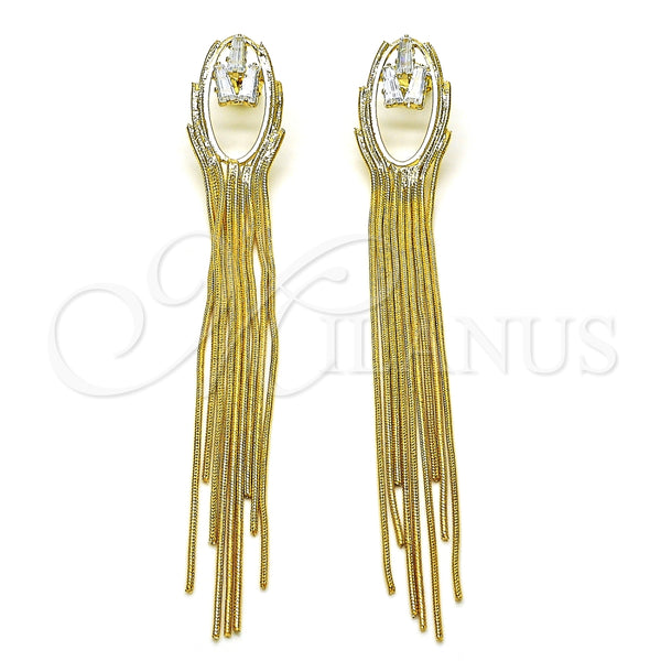Arete Largo 02.268.0113 Oro Laminado, Diseño de Baguette, con Blanca Zirconia Cubica, Pulido, Tono Dorado