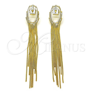 Arete Largo 02.268.0113 Oro Laminado, Diseño de Baguette, con Blanca Zirconia Cubica, Pulido, Tono Dorado