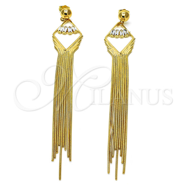 Arete Largo 02.268.0116 Oro Laminado, Diseño de Baguette, con Blanca Zirconia Cubica, Pulido, Tono Dorado