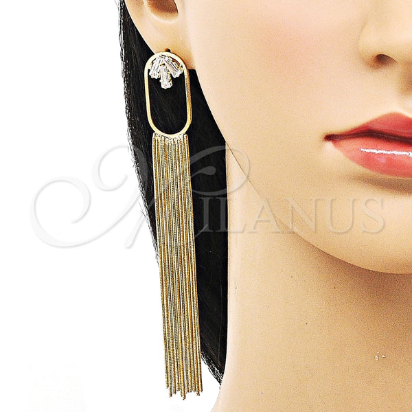 Arete Largo 02.268.0117 Oro Laminado, Diseño de Baguette, con Blanca Zirconia Cubica, Pulido, Tono Dorado
