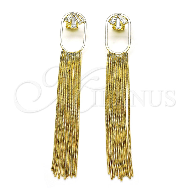 Arete Largo 02.268.0117 Oro Laminado, Diseño de Baguette, con Blanca Zirconia Cubica, Pulido, Tono Dorado
