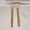 Arete Largo 02.268.0118 Oro Laminado, Diseño de Baguette, con Blanca Zirconia Cubica, Pulido, Tono Dorado