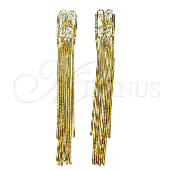 Arete Largo 02.268.0118 Oro Laminado, Diseño de Baguette, con Blanca Zirconia Cubica, Pulido, Tono Dorado