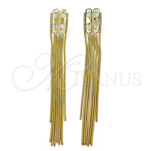 Arete Largo 02.268.0118 Oro Laminado, Diseño de Baguette, con Blanca Zirconia Cubica, Pulido, Tono Dorado