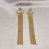 Arete Largo 02.268.0119 Oro Laminado, Diseño de Baguette, con Blanca Zirconia Cubica, Pulido, Tono Dorado