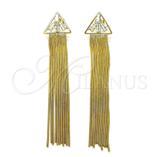 Arete Largo 02.268.0119 Oro Laminado, Diseño de Baguette, con Blanca Zirconia Cubica, Pulido, Tono Dorado