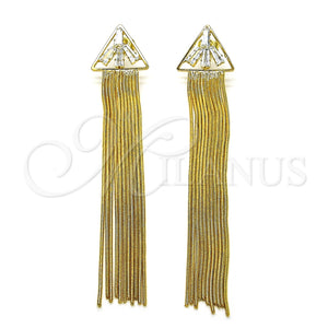 Arete Largo 02.268.0119 Oro Laminado, Diseño de Baguette, con Blanca Zirconia Cubica, Pulido, Tono Dorado