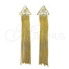 Arete Largo 02.268.0119 Oro Laminado, Diseño de Baguette, con Blanca Zirconia Cubica, Pulido, Tono Dorado