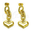 Arete Largo 02.213.0564 Oro Laminado, Diseño de Paperclip y Corazón, Pulido, Tono Dorado