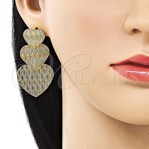 Arete Largo 02.213.0431.1 Oro Laminado, Diseño de Corazón, Pulido, Tono Dorado