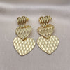 Arete Largo 02.213.0431.1 Oro Laminado, Diseño de Corazón, Pulido, Tono Dorado