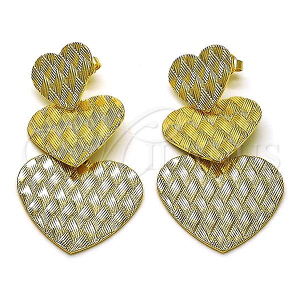 Arete Largo 02.213.0431.1 Oro Laminado, Diseño de Corazón, Pulido, Tono Dorado