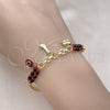 Pulsera de Dije 03.213.0226.08 Oro Laminado, Diseño de Pies y Ojo Griego, con Cristal Negro y Granate, Pulido, Tono Dorado (Grosor 05 MM, 8 Pulgadas de Largo)