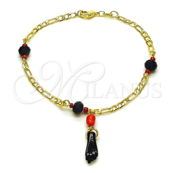 Pulsera Elegante 03.213.0227.08 Oro Laminado, Diseño de Mano de Figa y Figaro, Pulido, Tono Dorado (03 MM Thickness, 8 Inches Length)
