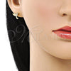 Arete Dormilona 02.342.0285 Oro Laminado, Diseño de Pajaro, con Blanca and Rubi Micro Pave, Pulido, Tono Dorado